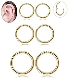 3 Pair Stainless Steel 16G Sleeper Earrings Septum Clicker Nose Lip Ring Body Piercing Golden Tone