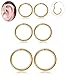 Thunaraz 3 Pair Stainless Steel 16G Sleeper Earrings Septum Clicker Nose Lip Ring Body Piercing Golden Tone