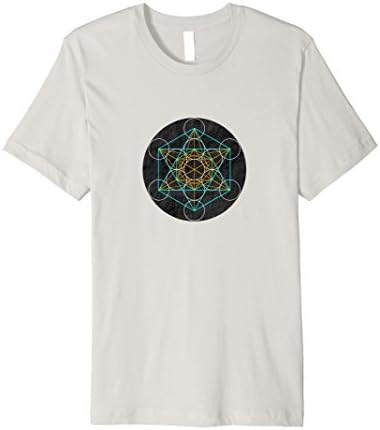 Mens Metatron's Cube Sacred Geometry T-shirt Medium Silver