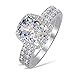 Venetia Top Grade 2.0 Carats Supreme Rectangular Emerald Cushion Cut NSCD Simulated Diamond Ring Band Set 925 Silver Platinum Plated Princess Wedding Promise Eternity
