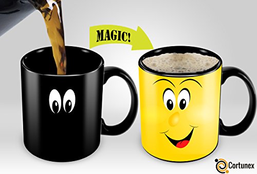 Heat Sensitive Mug | Color Changing Coffee Mug | Funny Coffee Cup | Funny Smiley Face Magic Mug 11oz black mug| Funny Coffee/Tea Cup | 100% Ceramic