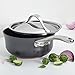 Anolon Nouvelle Copper Hard Anodized Nonstick Sauce Pan/Saucier with Stainless Steel Lid, 2.5 Quart, Dark Gray