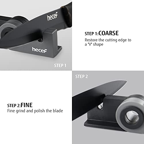 hecef Portable Kitchen Knife Sharpener, 2-stage Mini Sharpening Tools for Indoor & Outdoor Activities , Black& Grey