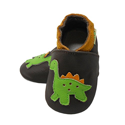 Sayoyo Baby Dinosaurs Soft Sole Leather Infant And Toddler Shoes (Dark Brown,12-18 Months)