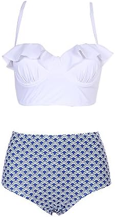 Anna King Women Two Piece Off Swimsuit Retro Ruffled Flounce High Waisted Bikini Set