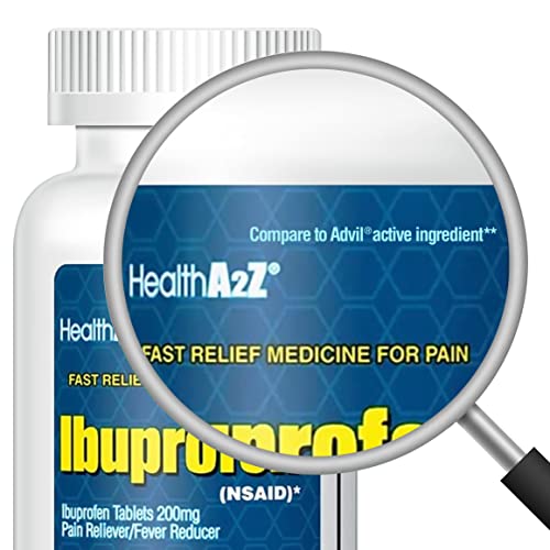 HealthA2Z® Ibuprofen 200mg | 500 Counts | Pain Relief | Body Aches | Headache | Arthritis | Cramps | Back Pain | Fever Reducer… (500 Count)