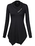 Laksmi Tops For Women, Long Sleeve Asymmetrical Cowl Neck Long Tunic Hot Sale Charcoal Black X-Large