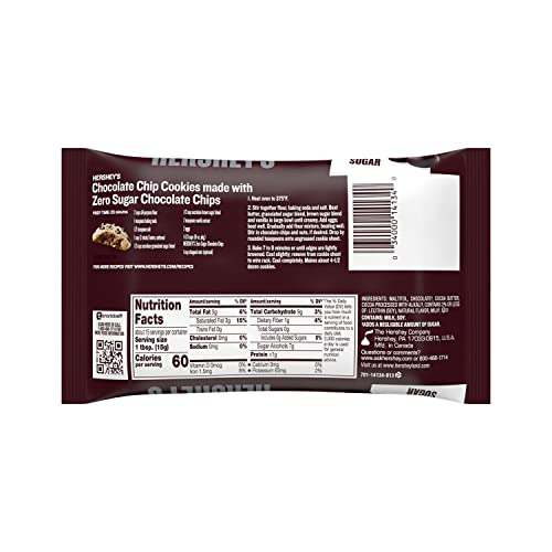 HERSHEY’S ZERO SUGAR CHOCOLATE BAKING CHIPS BAG, 8 OZ