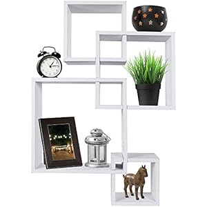 Greenco 4 Cube Intersecting Shelves, Easy-to-Assemble Floating Wall Mount Shelves for Bedrooms and Living Rooms, White…