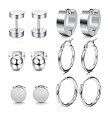 LOYALLOOK Stainless Steel Earrings For Men Tiny Earrings CZ Earrings Hoop Earrings Ball Stud Earrings Cartilage Earrings Endless Earrings For Men Silver Tone