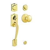 Schlage Lock Company F93 CAM 505 PLY 605 Schlage F93 CAM 605 PLY Camelot Dummy Style Handleset with Plymouth Interior Knob, Bright Brass