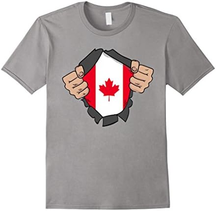 Mens Canada National Flag T-Shirt With Ripped Design Medium Slate
