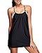 Tempt Me Women 2 Piece Stripe Bandeau Solid Color Halter Swimdress with Boyshort Bottoms