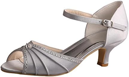 Wedopus MW033B Women's Peep Toe Mary Jane Low Heel Pleated Rhinestones Satin Wedding Prom Shoes
