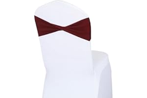 Aulufft 50 Pcs Spandex Stretch Chair Sashes Plain Bow Sash Elastic Chair Bands Without Buckle Chairs Decorations for Wedding Party Banquet Birthday Events Decoration(Burgundy)