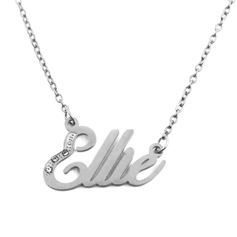 Kigu Name Necklace Ellie - Silver Tone - Custom Name Necklace - Personalised Jewellery for Ladies- Customised Jewellery for Girls- Custom Pendant Ellie