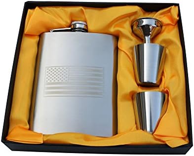 American Flag Flask - Stainless Steel 7 oz. Hip Flask Gift Set - Love US