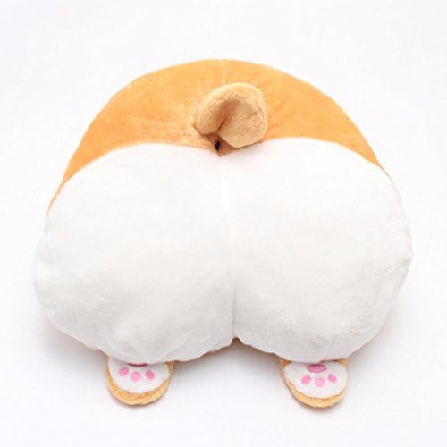 elfishgo Corgi Butt Shaped Pillow Cushion Round Stuffed Plush Toys with Hand Warmer Design 36cm