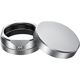 JJC Metal Square Lens Hood Shade with Lens Cap for Fuji Fujifilm X Half XHalf Compact Camera, X Half Protective Lense Cover with Cap Keeper, Anti-Scratch, Anti-Lost, Silver Color