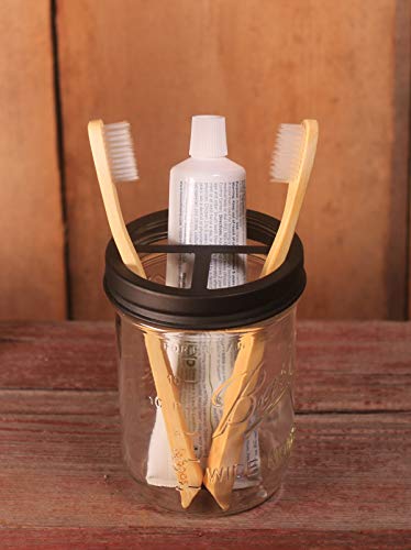 Jarmazing Products Mason Jar Toothbrush Holder Lid - Black - for Wide Mouth Jars - Made from Rust-Proof Stainless Steel - Thumbnail 3
