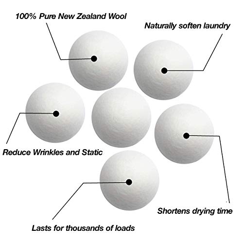 Wool Dryer Balls XL 6-Pack - 100% Pure New Zealand Wool, Ecoigy Natural Fabric Softener, Reduces Wrinkles & Drying Time, Ideal for Essential Oils, Dryer Sheets Alternative,Dryer Balls Laundry Reusable