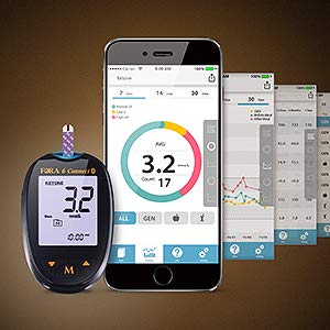 FORA 6 Connect KT20 Blood Ketone Testing Meter Kit to Monitor Your Ketogenic Low Carb Diet and Nutritional Ketosis via Smartphone App, 1 Meter, 1 Lancing, 100 Lancets, 20 Ketone Strips, Carry Case