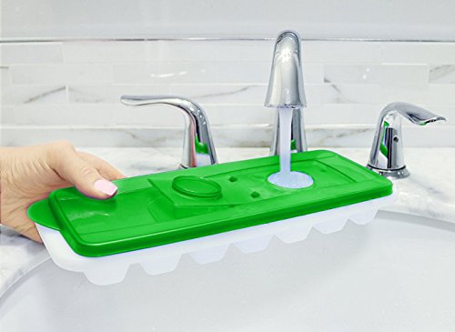 ChefLand Easy Release No Spill Ice Cube Tray with Removable Cover, Stackable, Compact, Odor Free Ice Cube Tray In White With Green Lid, Set of 2