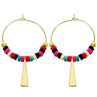 Panacea Womens Multi Bead Small Hoop With Bar Earring, Multi, One Size