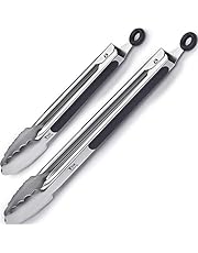 Tribal Cooking Kitchen Tongs - Metal Kitchen Tong Set - 9"and 12" Tongs With Silicone Rubber Grips, Small and Large - Stainless Steel Food, Chef, BBQ Tongs - Non Stick, Locking, Heat Resistant