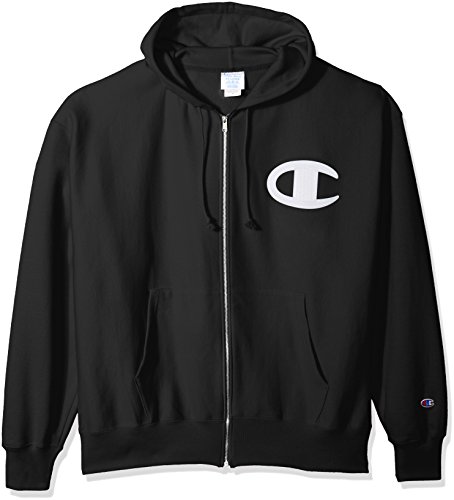 Champion LIFE Men's Reverse Weave Full-Zip Hoodie, Black/Champion Script Heat Seal, M