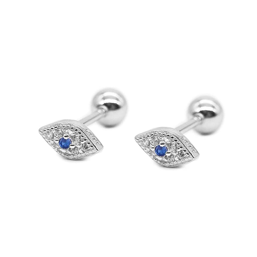 20g Blue Evil Eye Mini CZ Stud Earrings for Women Girls Dainty Minimalist 925 Sterling Silver Tiny Cartilage Tragus Small Cute Screw Back Hypoallergenic Studs for Daughter Bff Birthday (Silver)