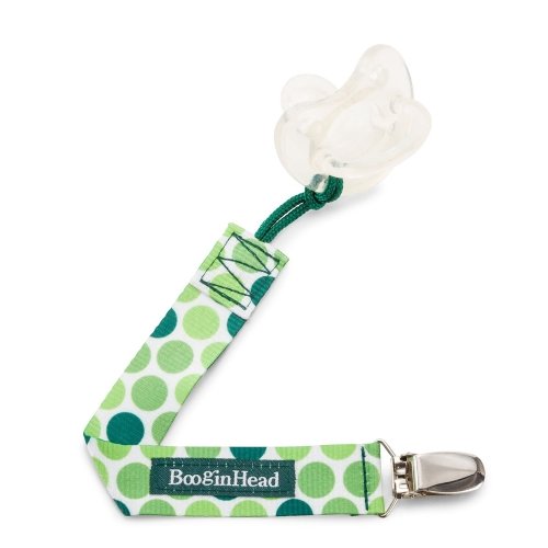 BooginHead Baby Newborn PaciGrip Pacifier Clip, Holder, Toy, Teether, Soothie, Universal Loop Girl, Boy, Hopper, Polka Dots, Green