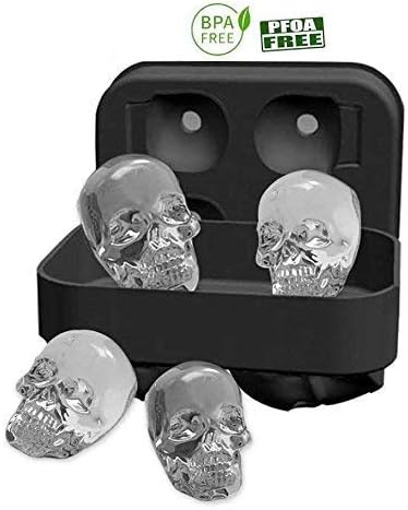 Mam Creations 3D Skull Ice Cube Tray Mould, Makes Four Vivid Skulls, Food Grade Flexible Silicone Ice Cube Maker in Shapes for Whiskey Ice and Cocktails (Assorted Colours)