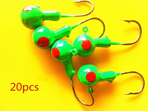 Toasis Fishing Round Jig Heads Ice Fishing Lure Bait Hooks Assorted Sizes Pack of 20 (Green, 1/2-Ounce)