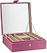 Glenor Co Jewelry Box Organizer for girls - 28 Section - Modern Buckle Closure, Large Mirror & 2 Trays for Women & Teens - For Earring Ring Necklace Bracelet & Watch - Leather Design - Pink