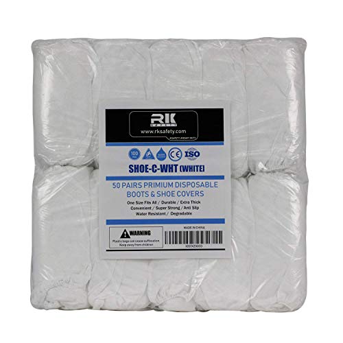 RK Safety Disposable Boot & Shoe Covers - Durable & Water Resistant Most for for Medical, Construction, Workplace, Indoor Carpet Floor Protection,One Size Fits (50, White) - Thumbnail 3