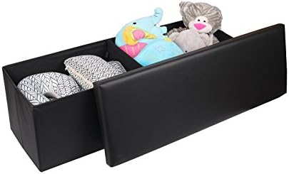 Faux Leather Folding Storage Ottoman Toy Chest Shoe Bench Hope Chest (BLACK) Versatile Space-saving 43 1/4" by Jane Victoria Furniture