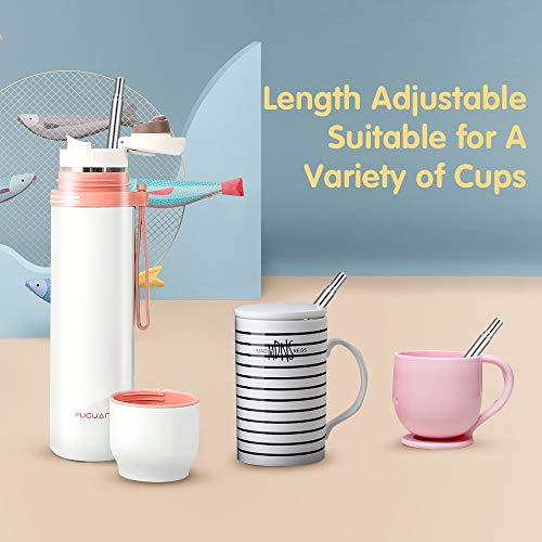 Reusable Portable Collapsible Straws, Telescopic Metal Straws Stainless Steel Drinking Straws with Aluminum Case & Cleaning Brush (Silver-2pcs)