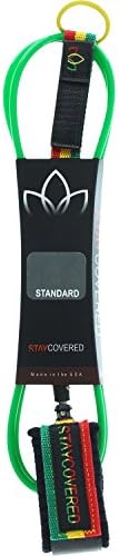 Stay Covered Deluxe Reg Green / Rasta Surfboard Leash - 6'