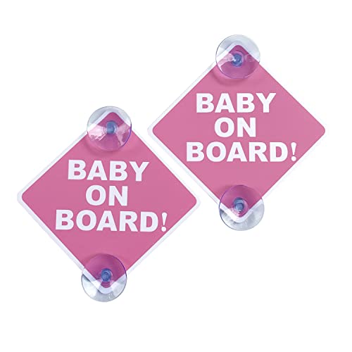 WZCNDIDI Baby on Board Car Sticker for Cars 2PCS with Suction Cups, (Pink)