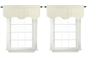 Turquoize Cream Beige Window Valance for Bedroom, Light Blocking Rod Pocket Scalloped Curtain Valance, Thermal Insulated Blackout Window Treatment for Kitchen, 52" x 18" Inches, 2 Panels, Cream Beige