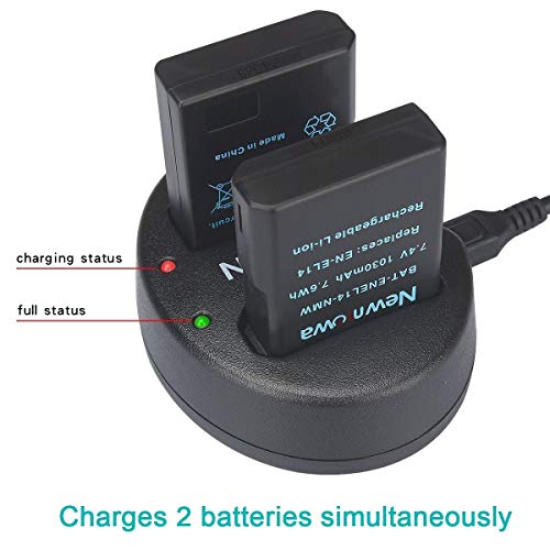 Newmowa Dual USB Charger for Nikon EN-EL14, EN-EL14a and Nikon P7000, P7100, P7700, P7800, D3100, D3200, D3300, D5100, D5200, D5300, Df - Thumbnail 2