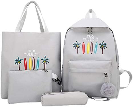 heavKin 4Pcs Women Student Boys Girls Fashion Popular Candy Color Letter Print Backpack School Bags Clutch Pencil Case Combination Sub-Package