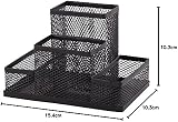 D.RECT Mesh Desk Organiser 4-Compartment Pen Memo Holder Black 103x154x103mm view 8