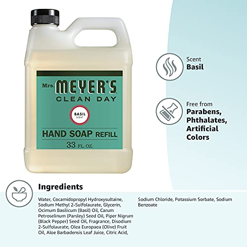 MRS. MEYER’S CLEAN DAY HAND SOAP REFILL, MADE WITH ESSENTIAL OILS, BASIL, 33 FL. OZ