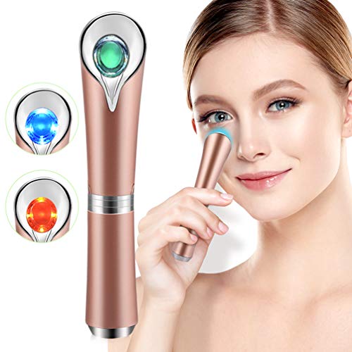 Eye Massager Wand with 42℃ Heat & Sonic Vibration for Dark Circles, Puffiness and Eye Fatigue, Anti-wrinkle, USB Rechargeable Facial Massager Skin Care Device, Rose Gold【 FDA Approved】