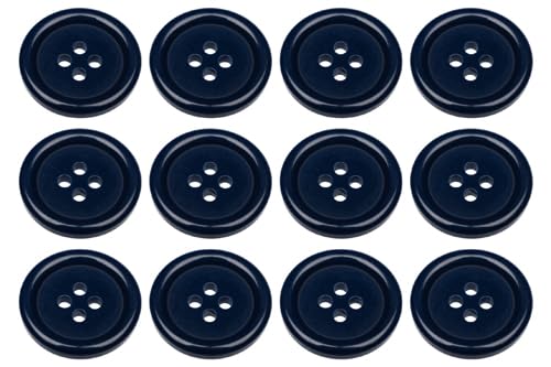 Pack of 12 Dark Blue Sew on 20mm Round Buttons Flat 4 Holes 32L 32 Ligne