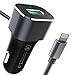 iPhone Car Charger, 3ft [MFI Certified] Lighting Car Charger with Extra QC 3.0 USB Port Compatible with iPhone 12/12 Pro/11/X/XR/XS/8/8 Plus/7/7 Plus/6/6S/6S Plus/SE/5S/iPad Pro/Air 2/Mini 4