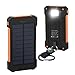 Foreverrise 10000mAh Solar Charger Dual USB Battery Pack Portable Phone Solar Power Bank Waterproof Battery Charger with LED Light and Carabiner with Compass Pack for Most USB Devices(Orange)