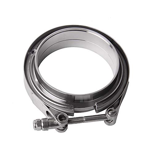 HiwowSport Stainless Steel V-Band Flange & Clamp Kit Assembly for Turbo Exhaust Downpipes (4.0''(102MM))